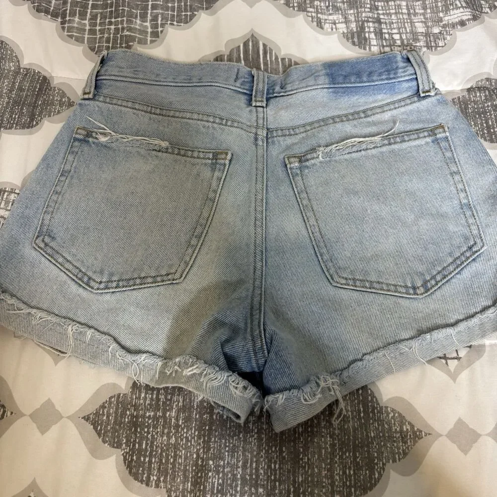 Abercrombie & Fitch a&f Annie High Rise Denim Shorts 26/2 Cuffed Light Wash - Picture 6 of 9